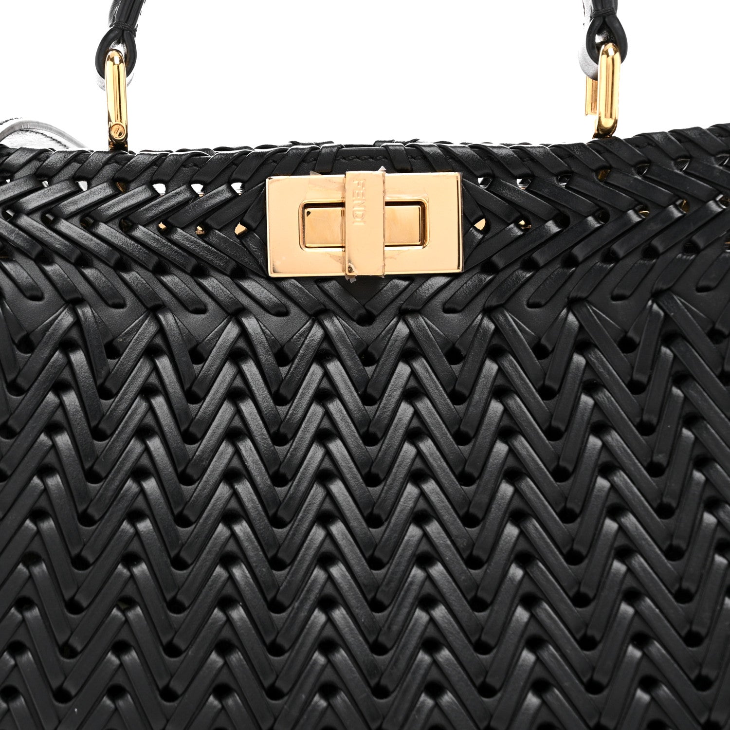 Fendi Vitello King Shiny Nappa Intreccio Petite Peekaboo I SEE U Satchel Black 8 of 12
