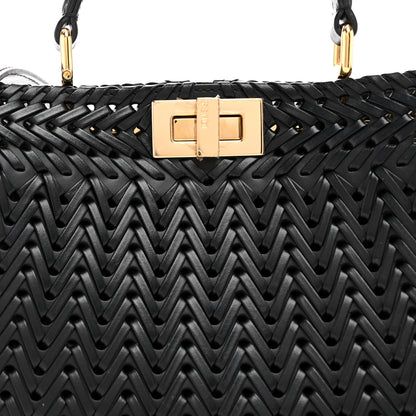 Fendi Vitello King Shiny Nappa Intreccio Petite Peekaboo I SEE U Satchel Black 8 of 12