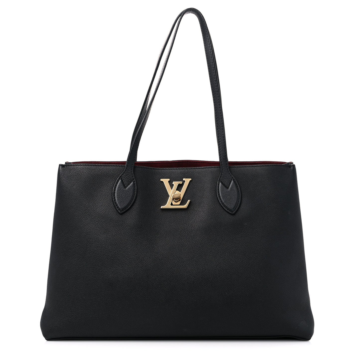 Grained Calfskin Lockme Shopper Black