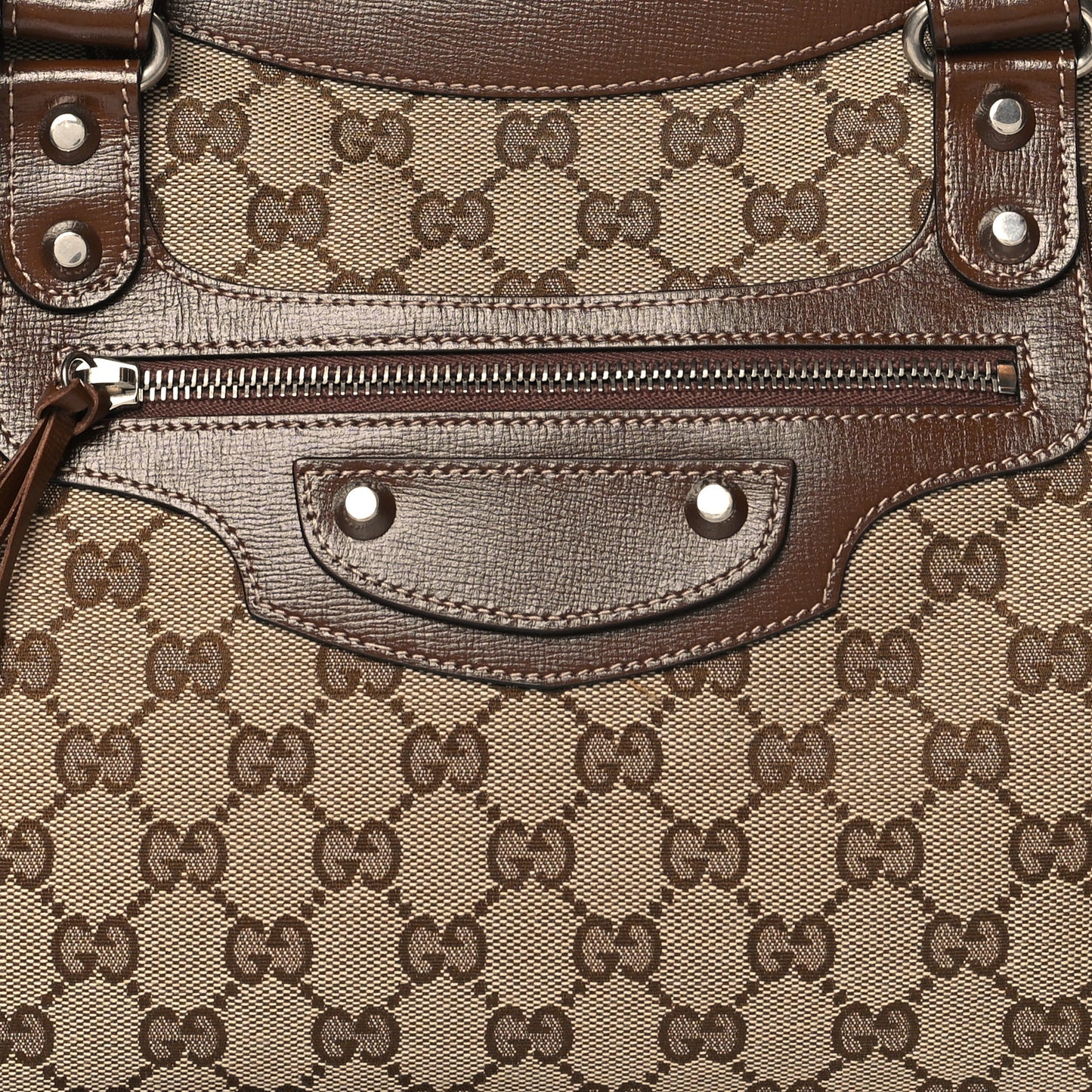 X GUCCI GG Monogram Azalea Calfskin Neo Classic Silver Hardware Medium City Beige Ebony Brown Sugar
