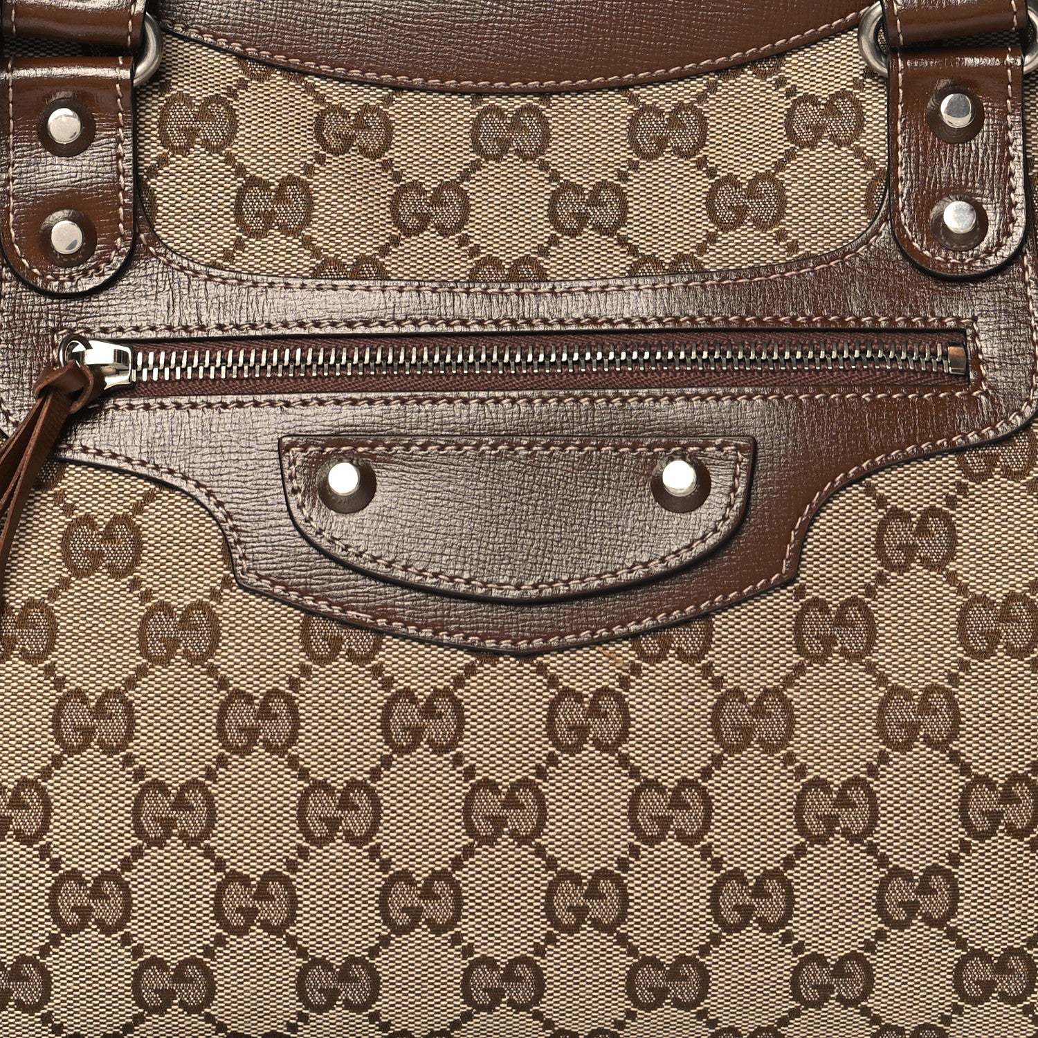 Balenciaga X GUCCI GG Monogram Azalea Calfskin Neo Classic Silver Hardware Medium City Beige Ebony Brown Sugar 9 of 11
