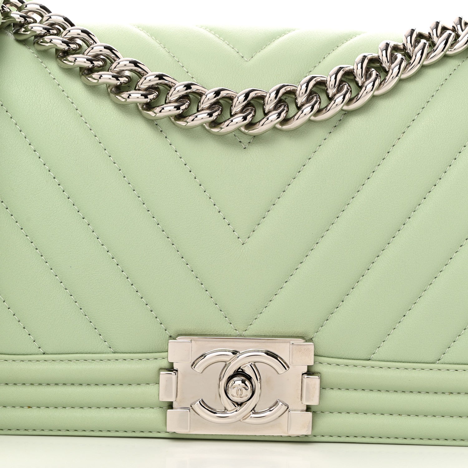Chanel Calfskin Chevron Quilted Medium Boy Flap Green 8 of 12
