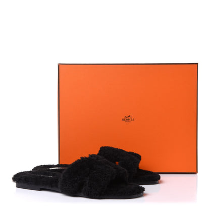 Hermes Woolskin Oran Sandals 38 Black 9 of 9