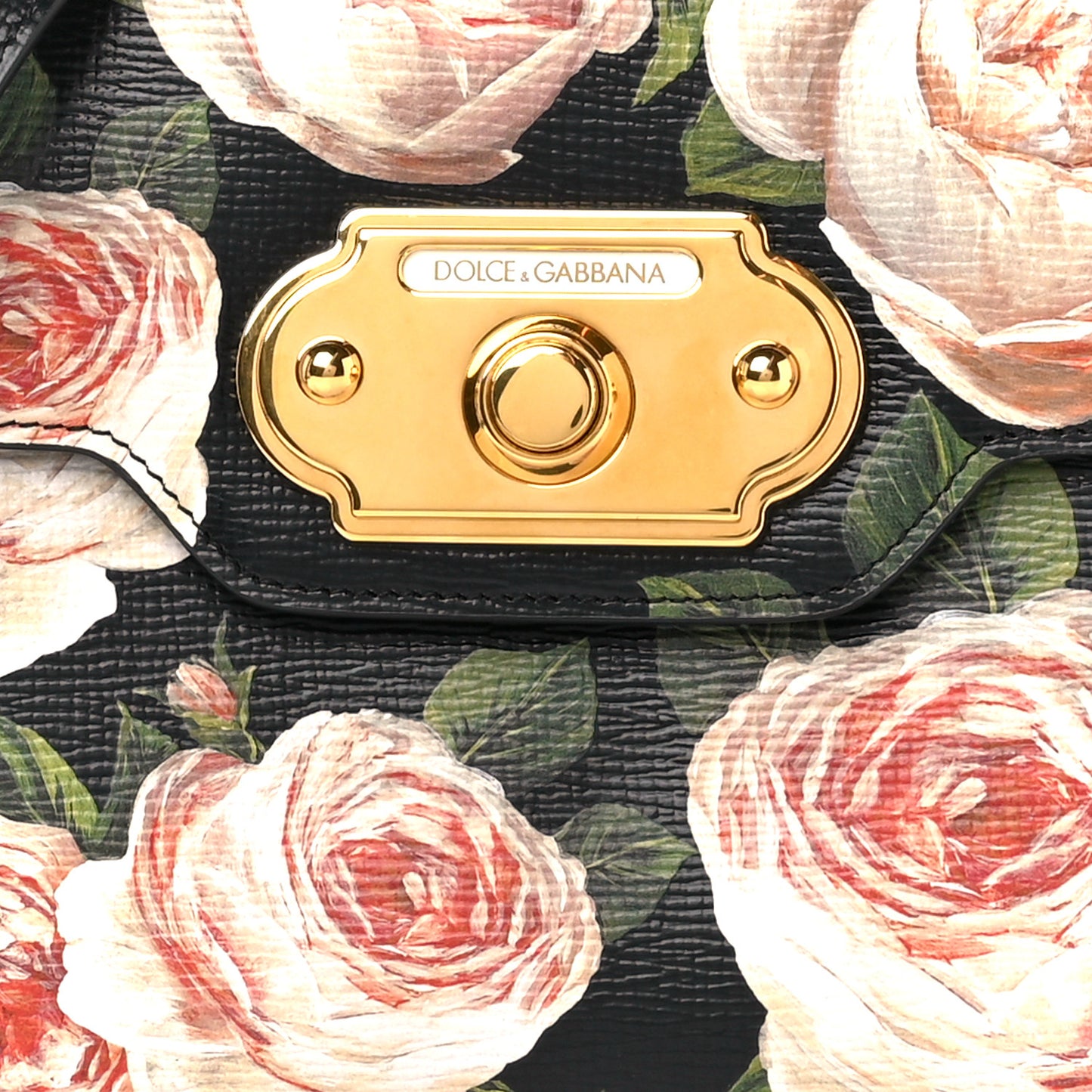 Grained Calfskin Floral Printed Medium Welcome Satchel Black
