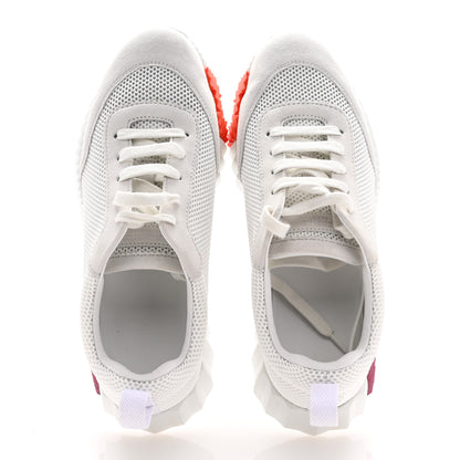 Hermes Air Mesh Suede Goatskin Bouncing Sneakers 38 White Orange Pink 2 of 10