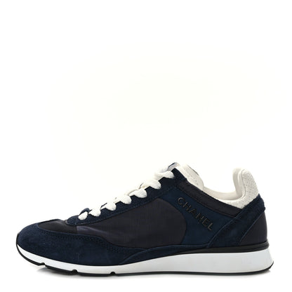 Chanel Nylon Suede Kidskin Calfskin Logo Sneakers 37 Dark Navy Blue Navy Blue Black 1 of 9