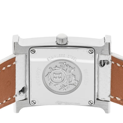 Hermes Stainless Steel Epsom Diamond Lacquer 21mm Heure H Hour Double Jeu Quartz Watch Blanc 4 of 5