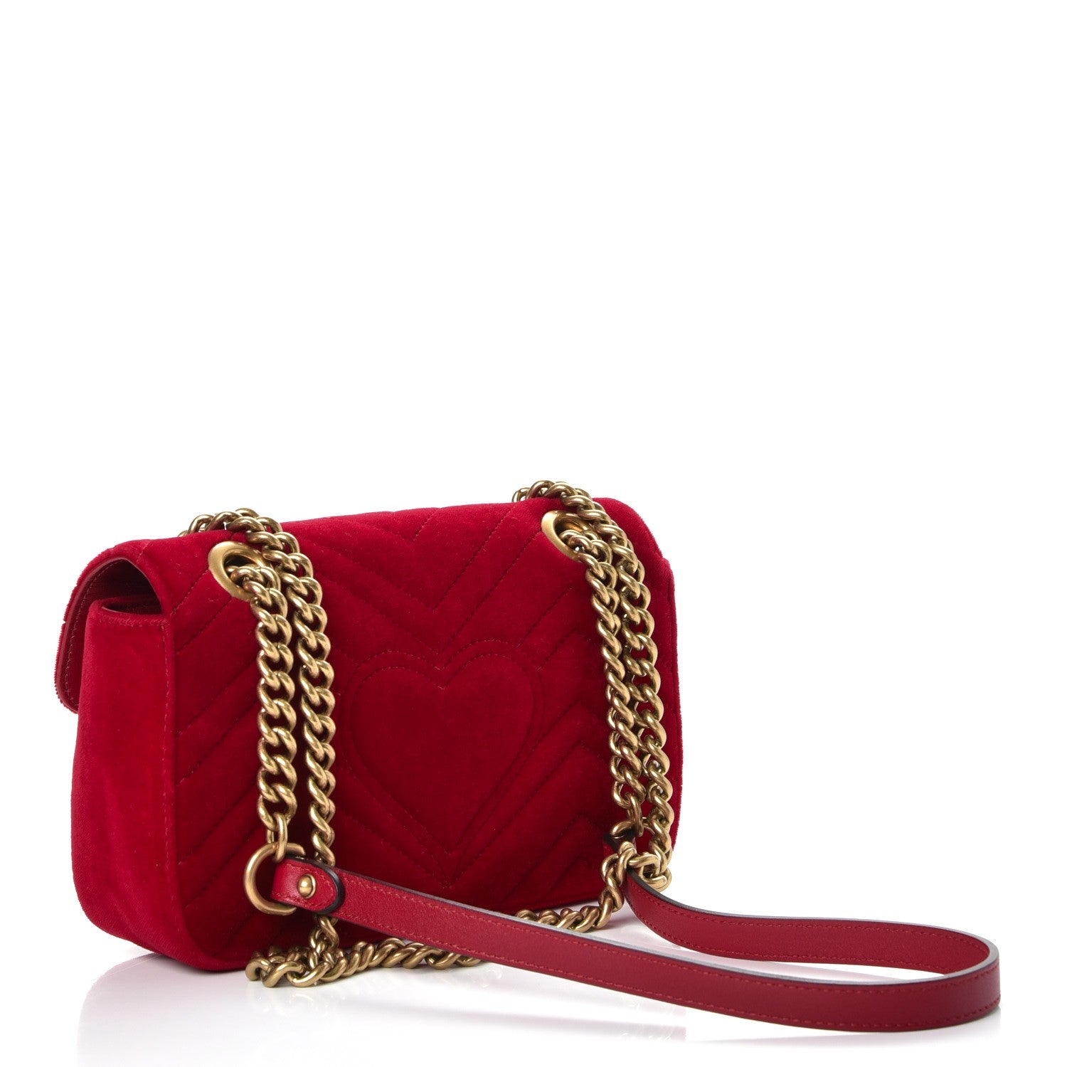 Gucci Velvet Matelasse Mini GG Marmont Shoulder Bag Hibiscus Red 3 of 8