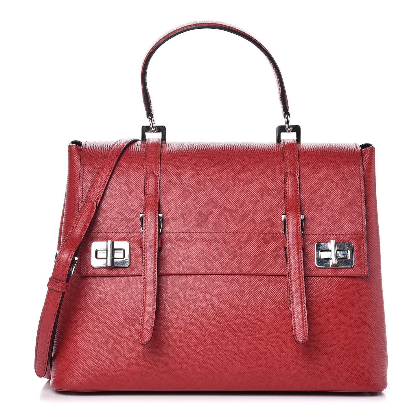 Saffiano Cuir Convertible Top Handle Tote Fuoco