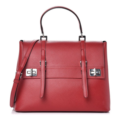 Prada Saffiano Cuir Convertible Top Handle Tote Fuoco 1 of 12
