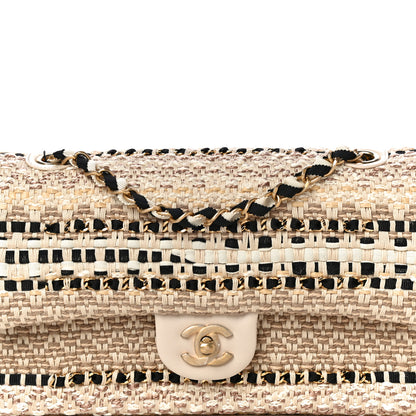 Chanel Cotton Raffia Lambskin Woven Medium Single Flap Beige Beige Black 8 of 10