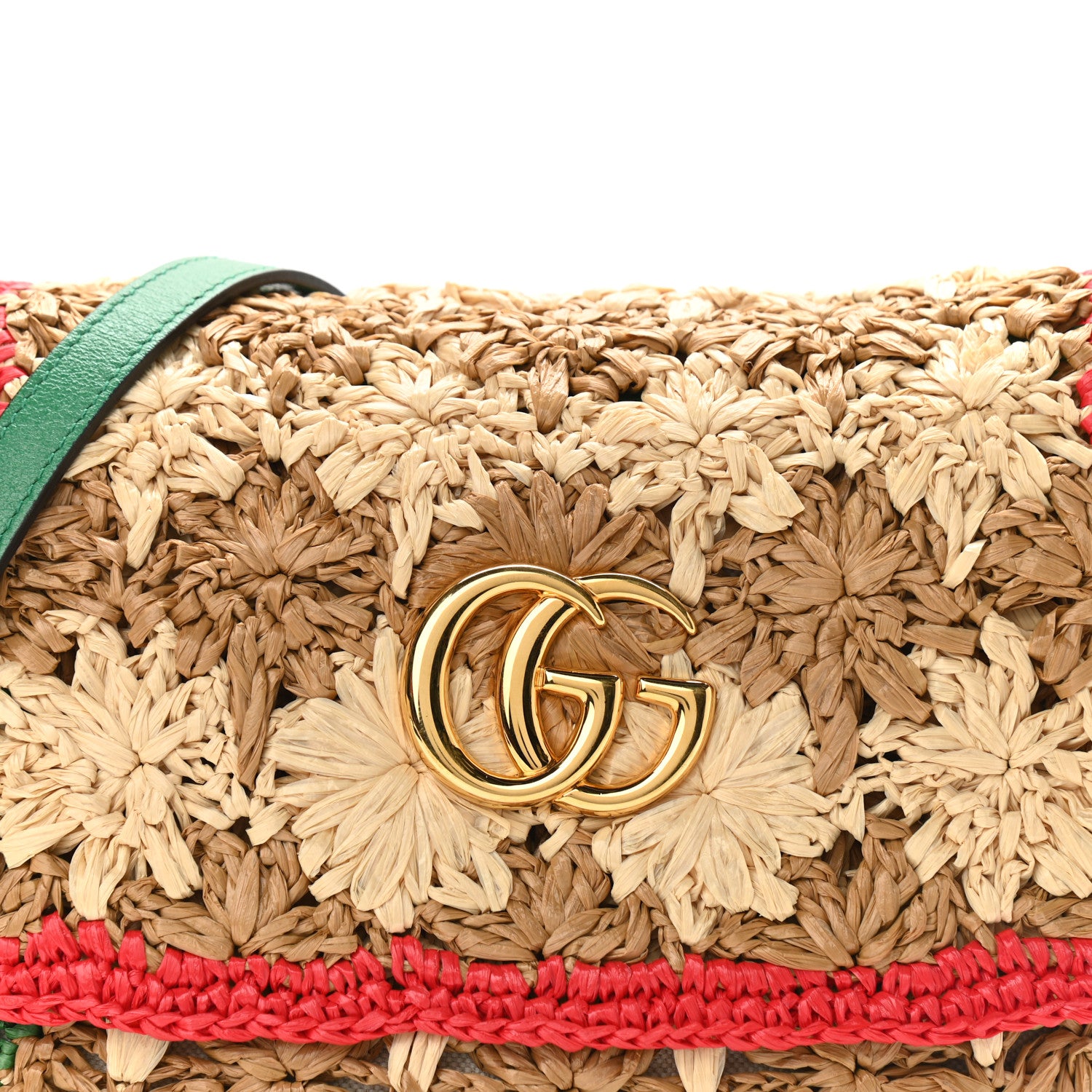 Gucci Raffia Azalea Calfskin Crochet Flower Small GG Marmont Shoulder Bag Natural Ecru Green Red New Shamarock 8 of 11