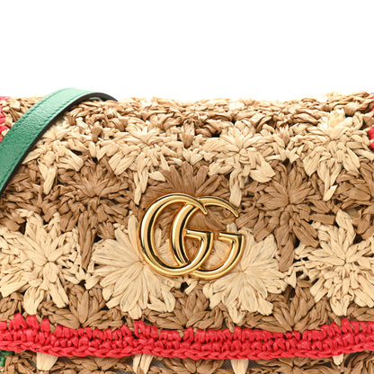 Gucci Raffia Azalea Calfskin Crochet Flower Small GG Marmont Shoulder Bag Natural Ecru Green Red New Shamarock 8 of 11