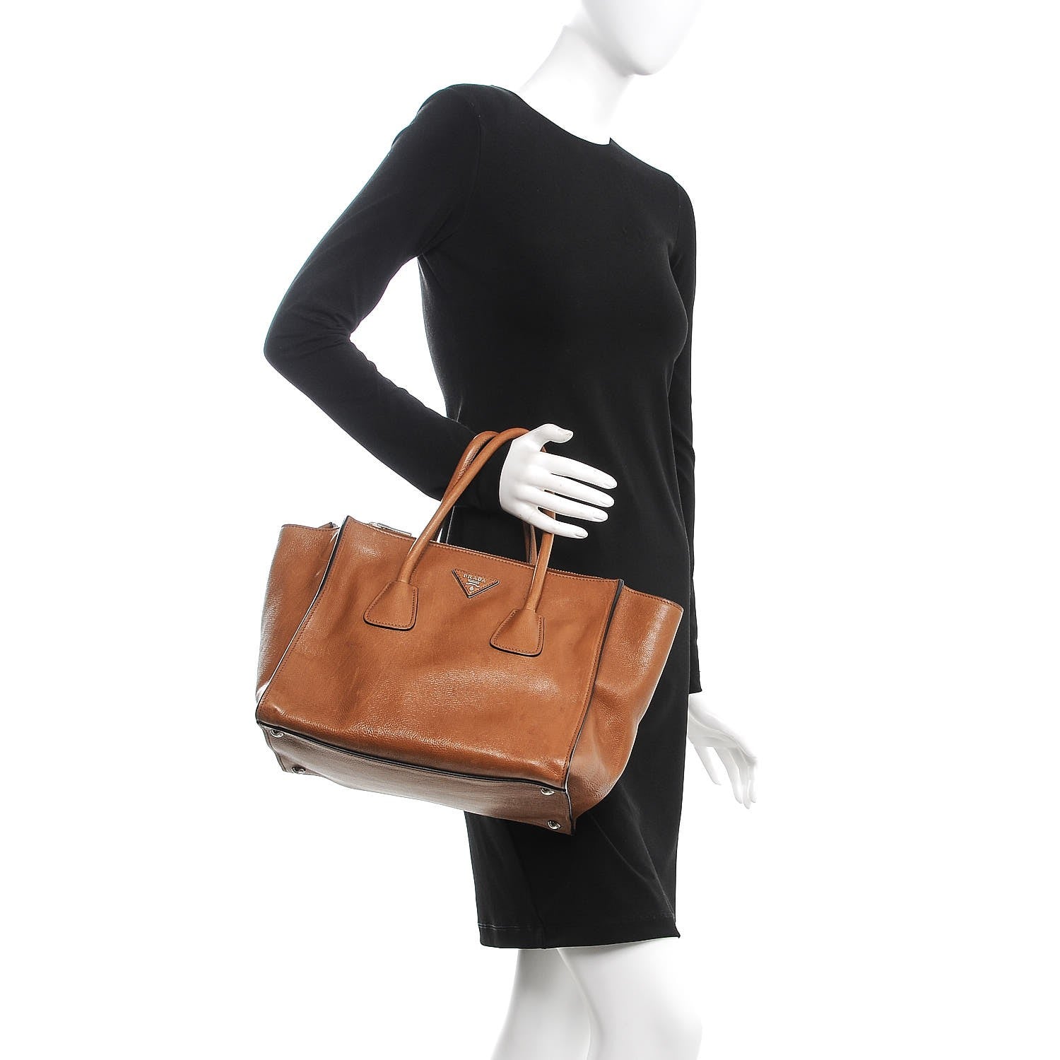 Prada Leather Large Twin Pocket Tote Bag Brown 3 of 10