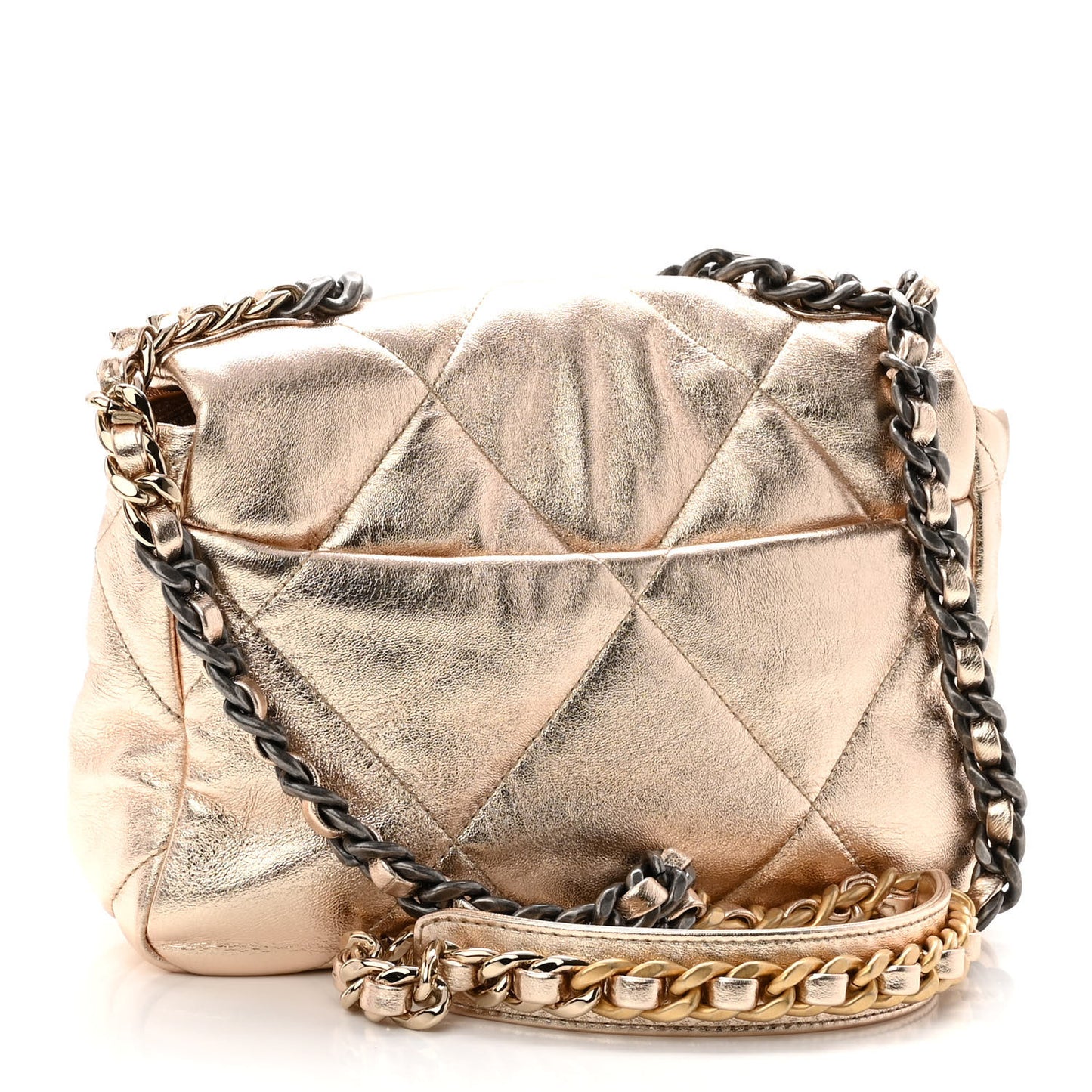 Metallic Lambskin Quilted Medium Chanel 19 Flap Gold