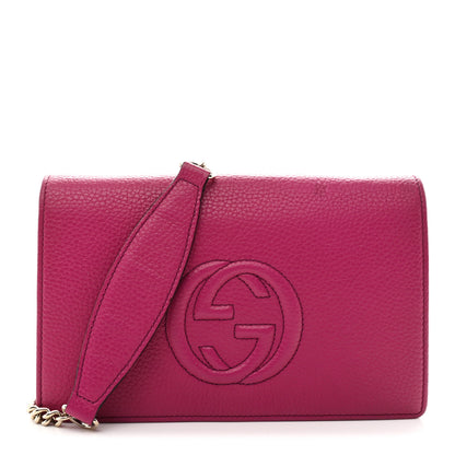 Gucci Pebbled Calfskin Soho Wallet on Chain Bright Bougainvillea 1 of 11