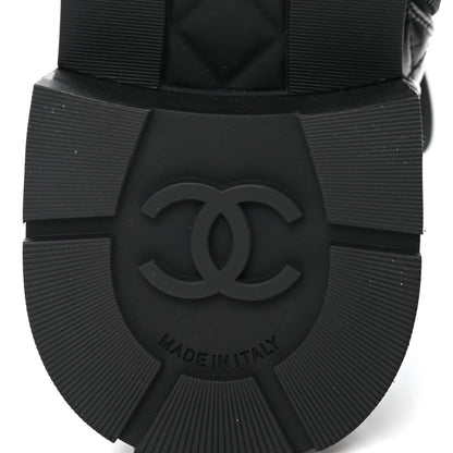 Chanel Shiny Calfskin Patent Quilted Chain Lace Up Combat Boots 38.5 Black 6 of 9