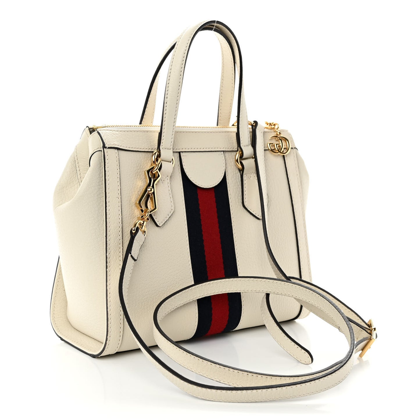 Textured Calfskin Web Small Ophidia Tote Bag Mystic White