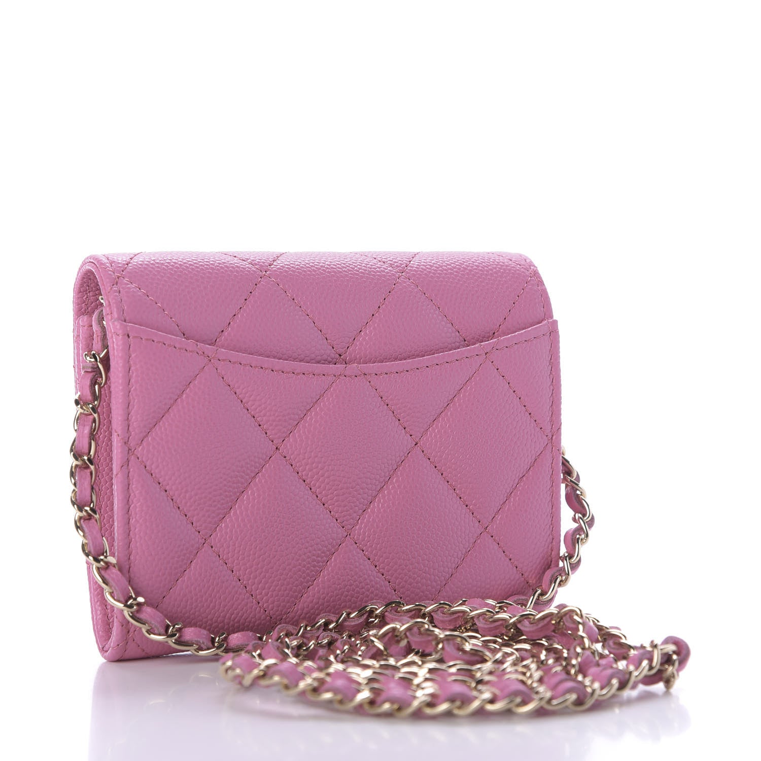 Chanel Caviar Quilted Flap Card Holder On Chain Pink 3 of 10