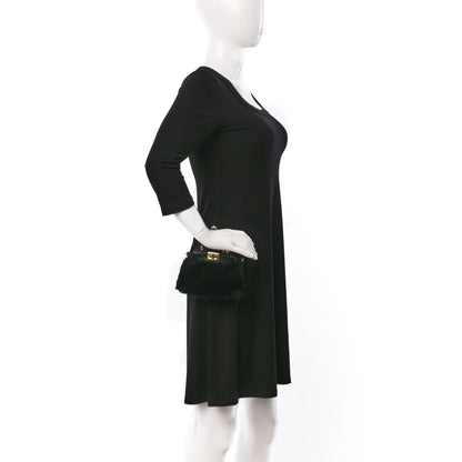 Fendi Shearling Shiny Nappa Micro Peekaboo Iconic Satchel Black 2 of 9