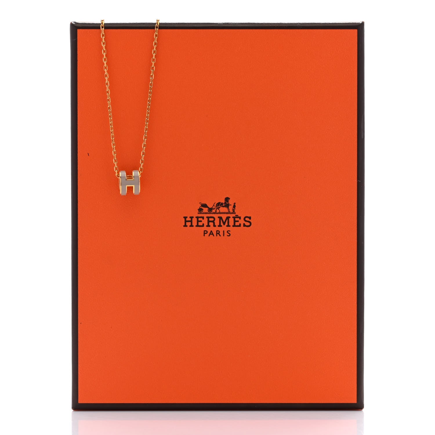 Hermes Lacquered Gold Mini Pop H Pendant Necklace Marron Glace 9 of 9