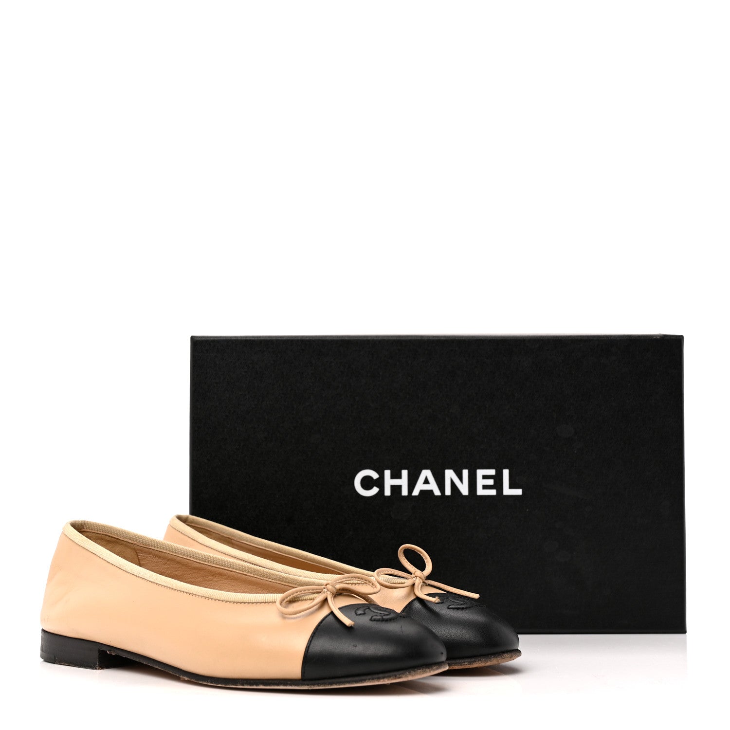 Chanel Lambskin Cap Toe CC Ballerina Flats 37 Beige Black 12 of 12