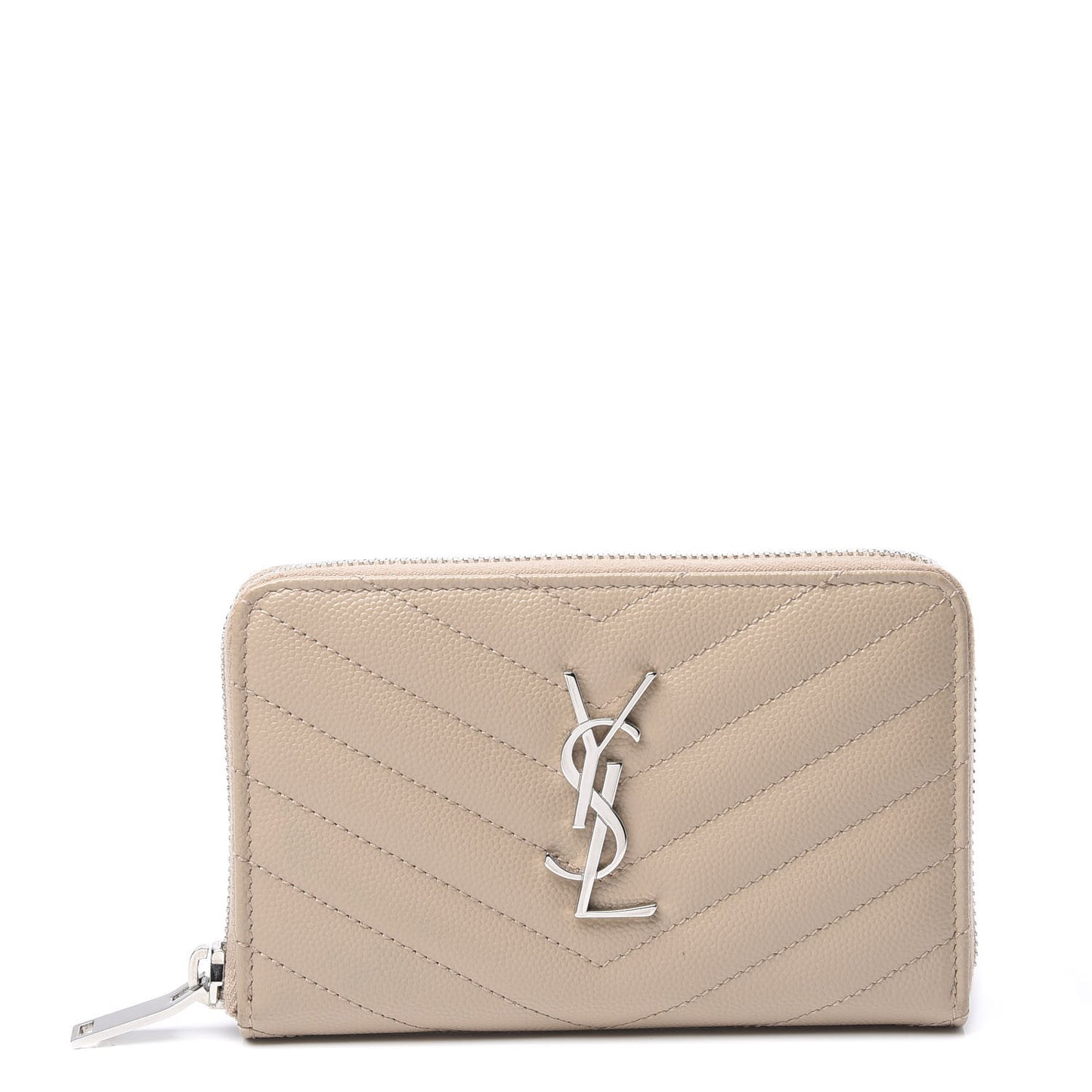 Grain De Poudre Matelasse Chevron Monogram Zip Around Wallet Beige
