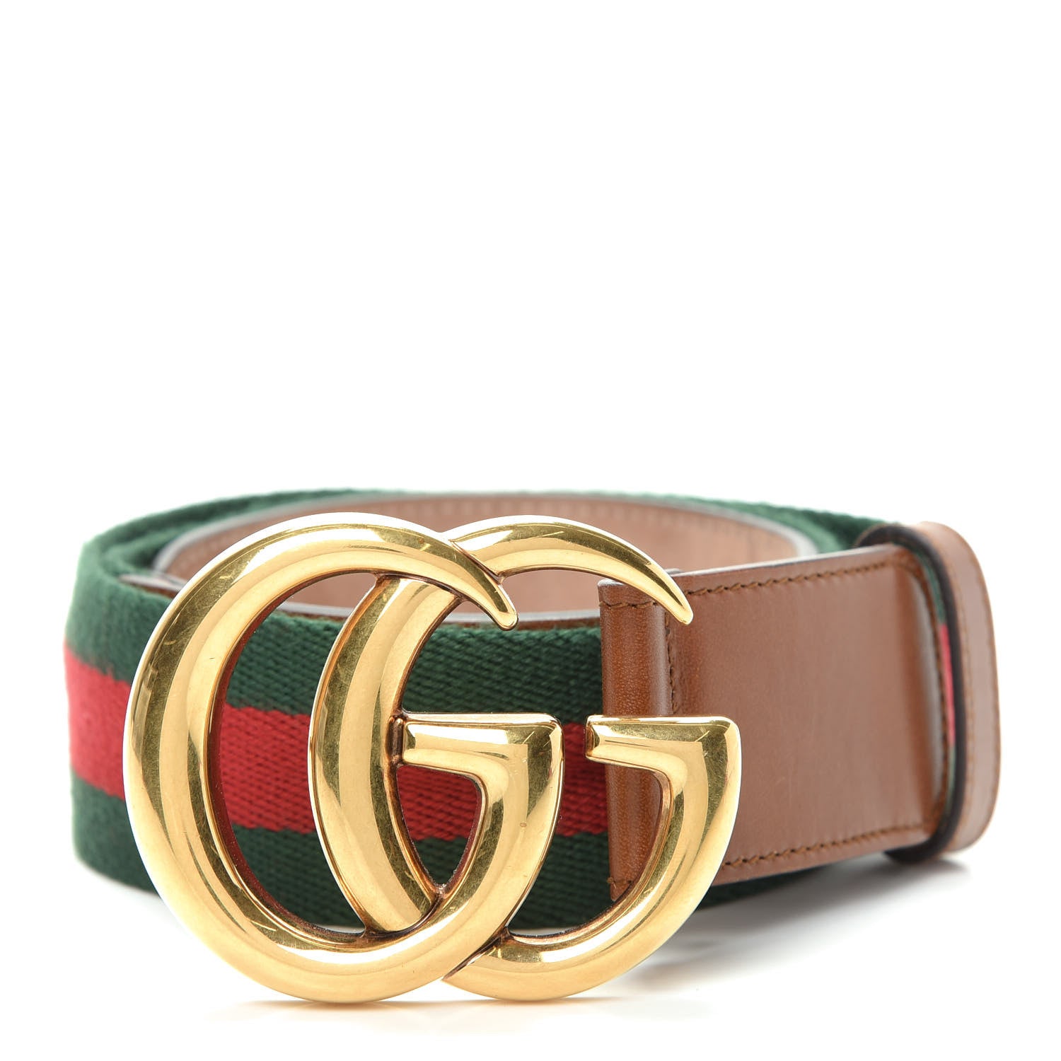Gucci Nylon Calfskin Double G Web 40mm Belt 75 30 Green Red Cuir 1 of 8
