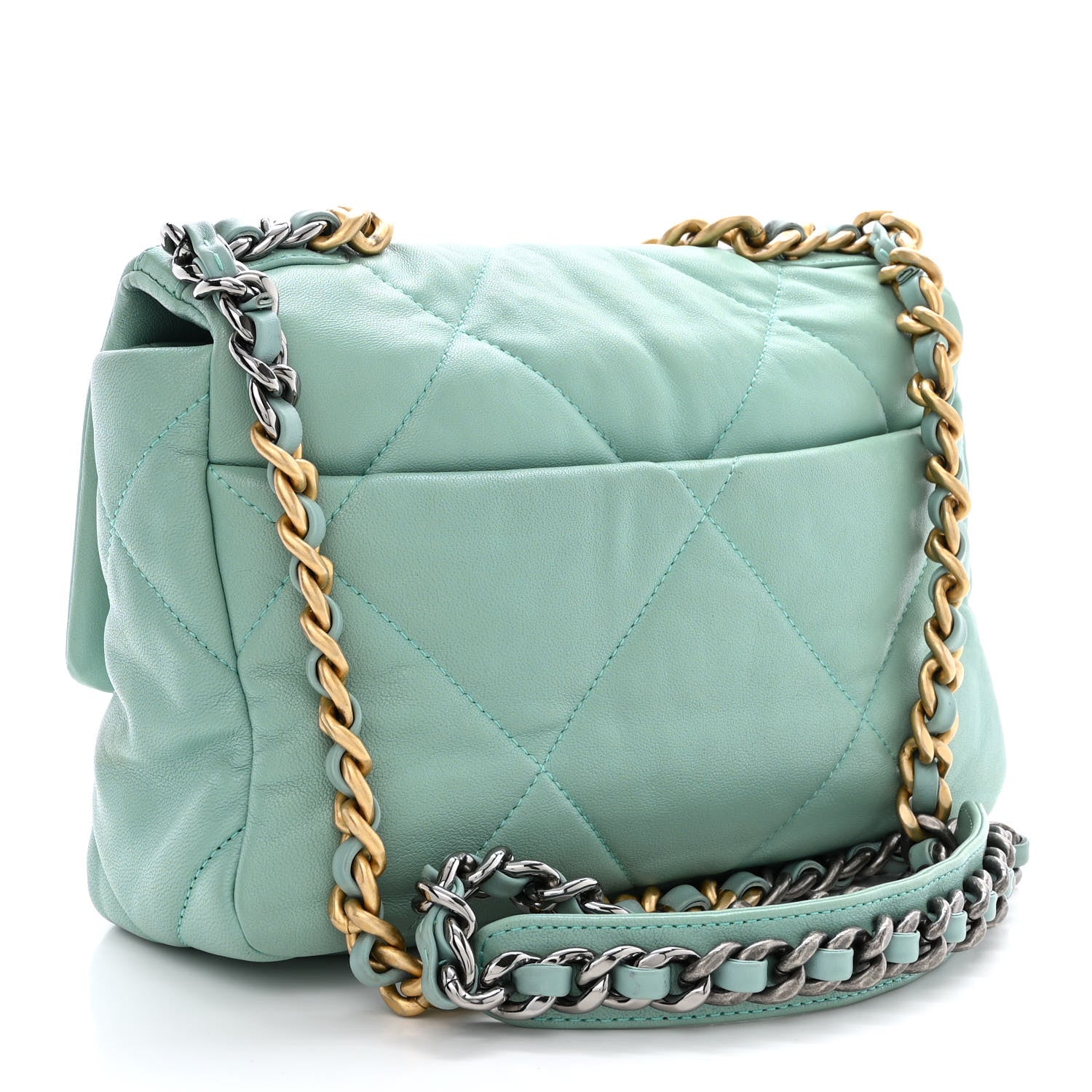 Chanel Goatskin Quilted Medium Chanel 19 Flap Light Blue 3 of 12