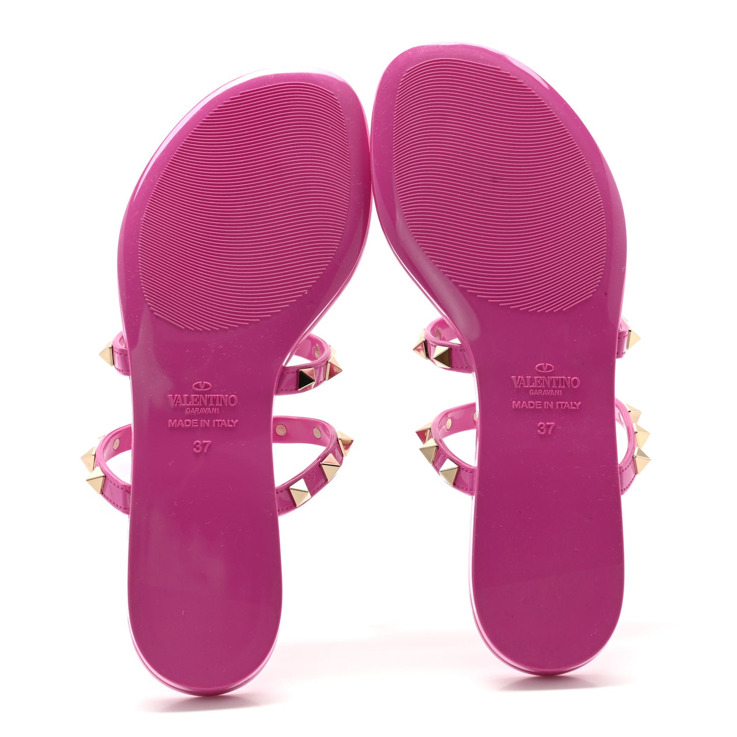 PVC Jelly Rockstud Caged Flat Thong Sandals 37 Pink
