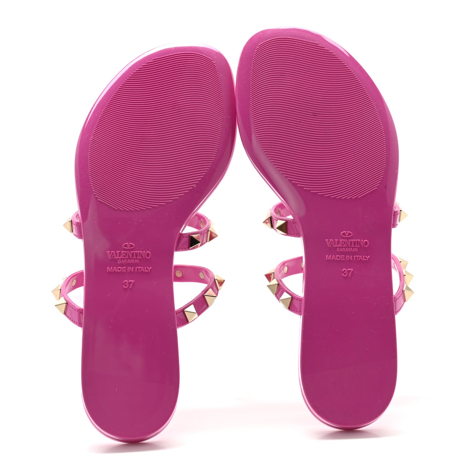 Valentino Garavani PVC Jelly Rockstud Caged Flat Thong Sandals 37 Pink 5 of 7