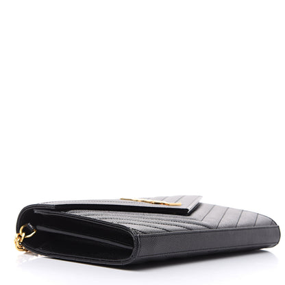 Saint Laurent Grain De Poudre Matelasse Chevron Monogram Chain Wallet Black 4 of 8