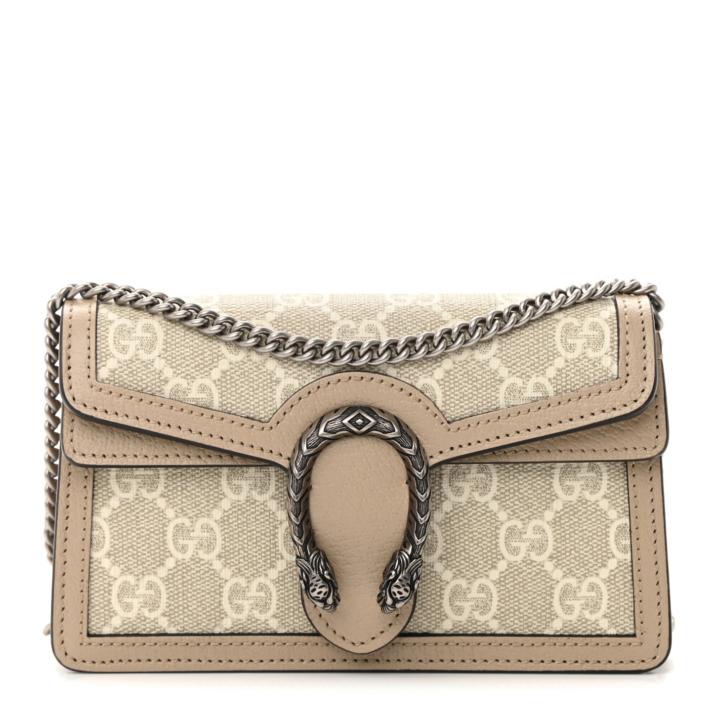 GG Supreme Monogram Textured Dollar Calfskin Super Mini Dionysus Shoulder Bag Beige Mystic White Oatmeal