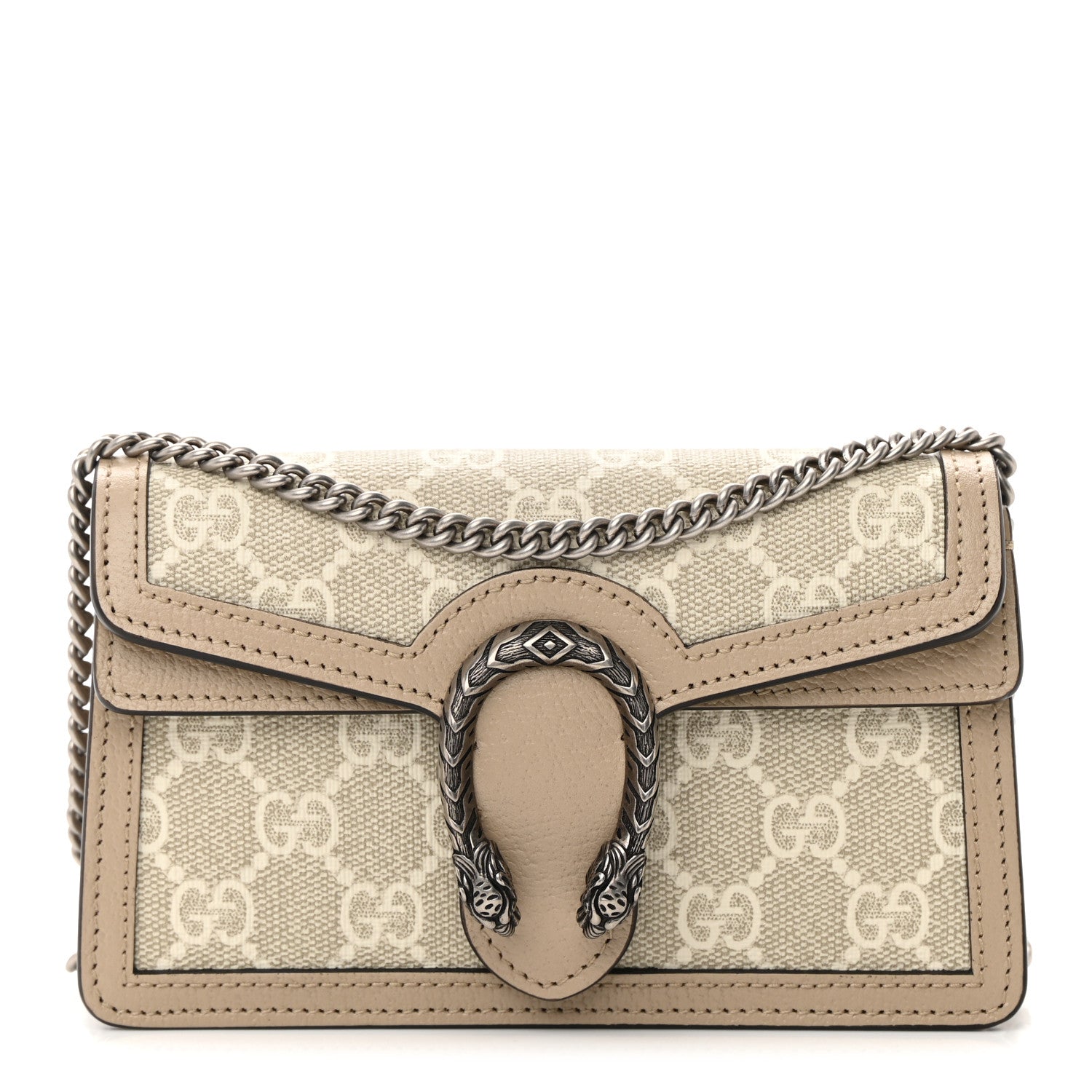 Gucci GG Supreme Monogram Textured Dollar Calfskin Super Mini Dionysus Shoulder Bag Beige Mystic White Oatmeal 1 of 13