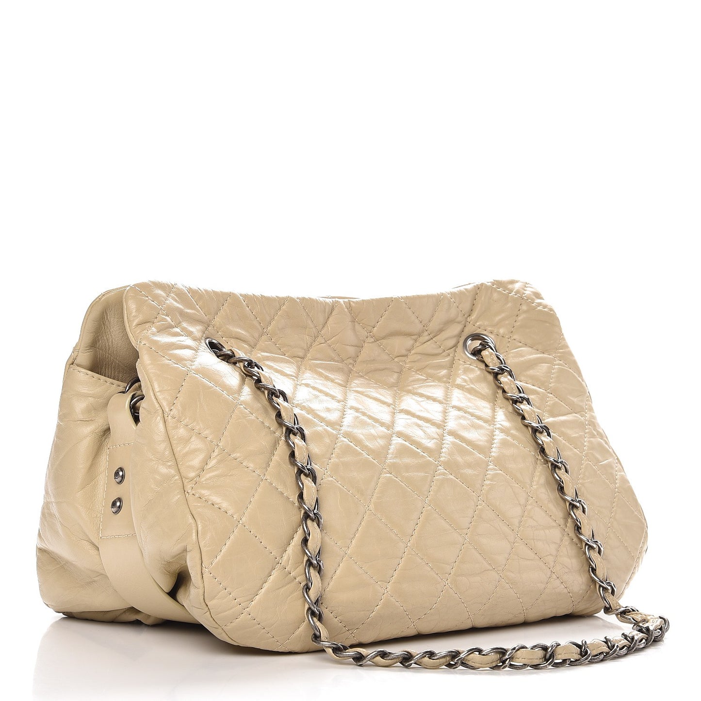 Glazed Calfskin Quilted Tote Light Beige