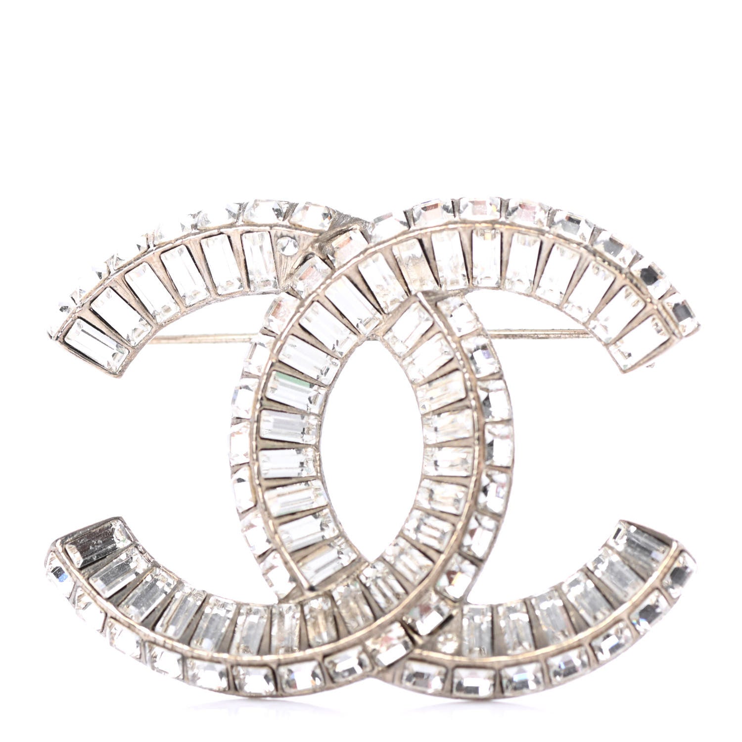 Chanel Baguette Crystal CC Brooch Silver 1 of 4