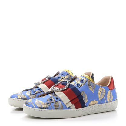 Gucci Lurex Jacquard Crystal Sylvie Web Branches Womens Ace Sneakers 36 Pervinca Gold 3 of 10