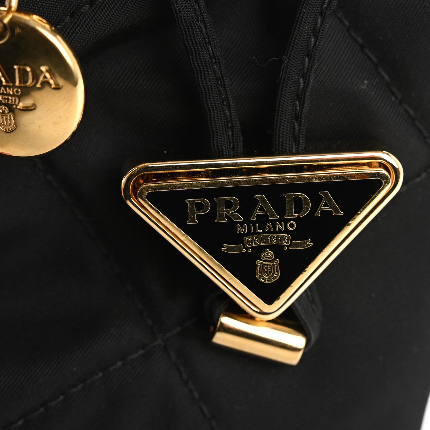 Prada Re-Nylon Quilted Metal Triangle Logo Mini Drawcord Pouch Shoulder Bag Black 14 of 16