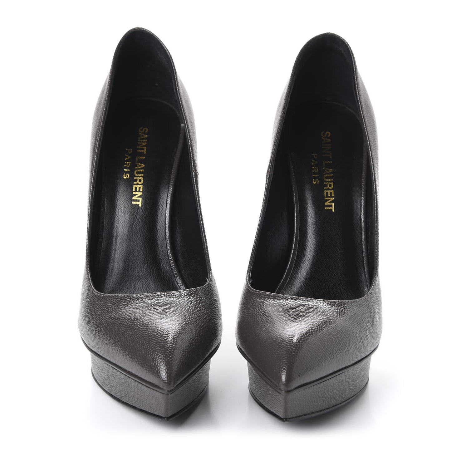 Pebbled Patent Calfskin Janis Platform Pumps 36 Road Grey
