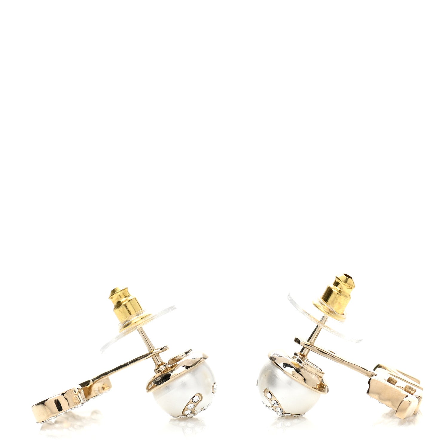 Chanel Pearl Crystal Logo Earrings Gold Pearly White 3 of 5