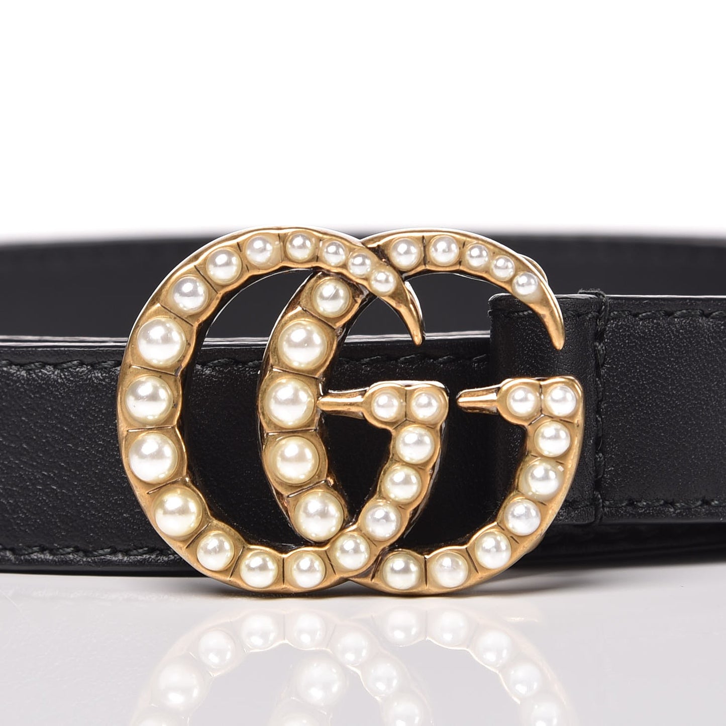 Calfskin Pearl Double G 20mm Belt 75 30 Black Cream