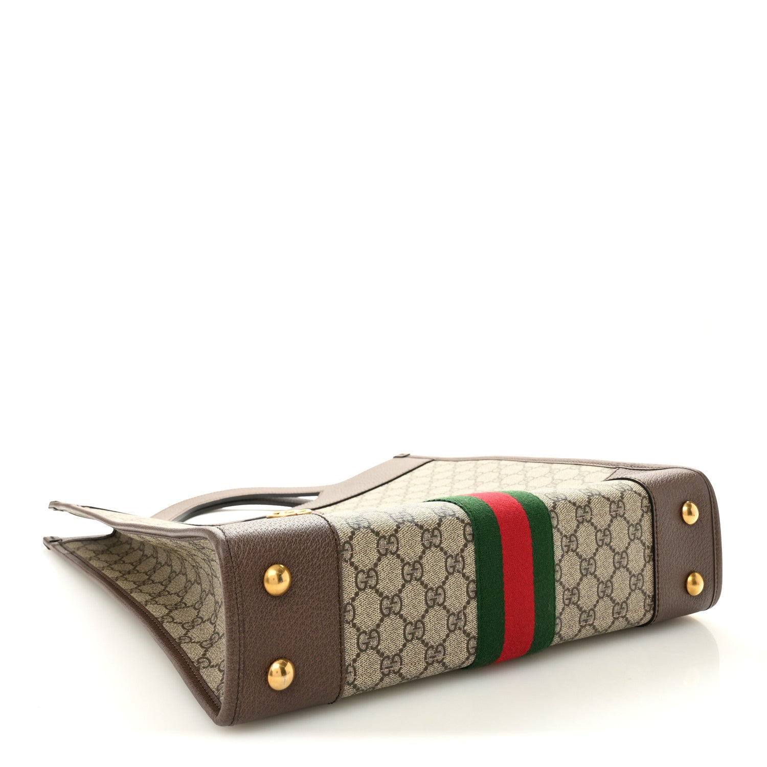 Gucci GG Supreme Monogram Textured Calfskin Web Medium Ophidia Slip Handle Tote Beige Ebony New Acero 4 of 10