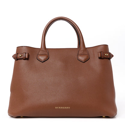 Burberry Grainy Calfskin House Check Medium Banner Tote Dark Sand 1 of 12