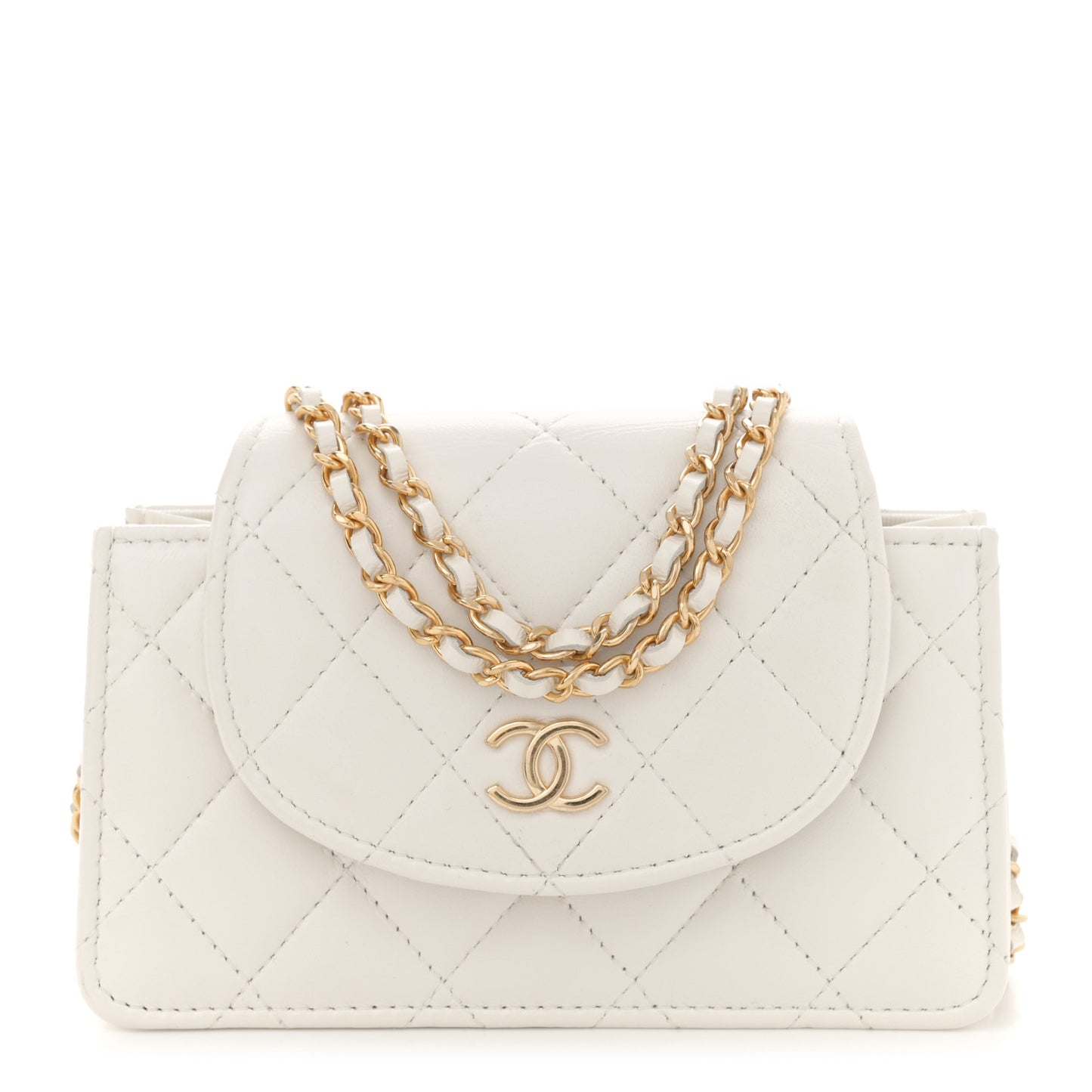 Quilted Flap With Chain White