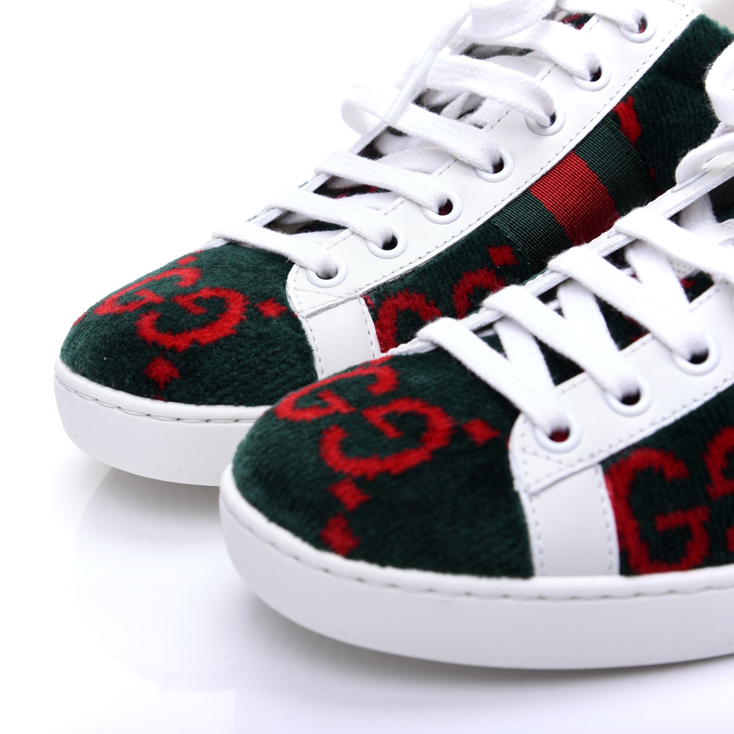 Terry Cloth GG Monogram Web Womens Ace Sneakers 36.5 Green Red