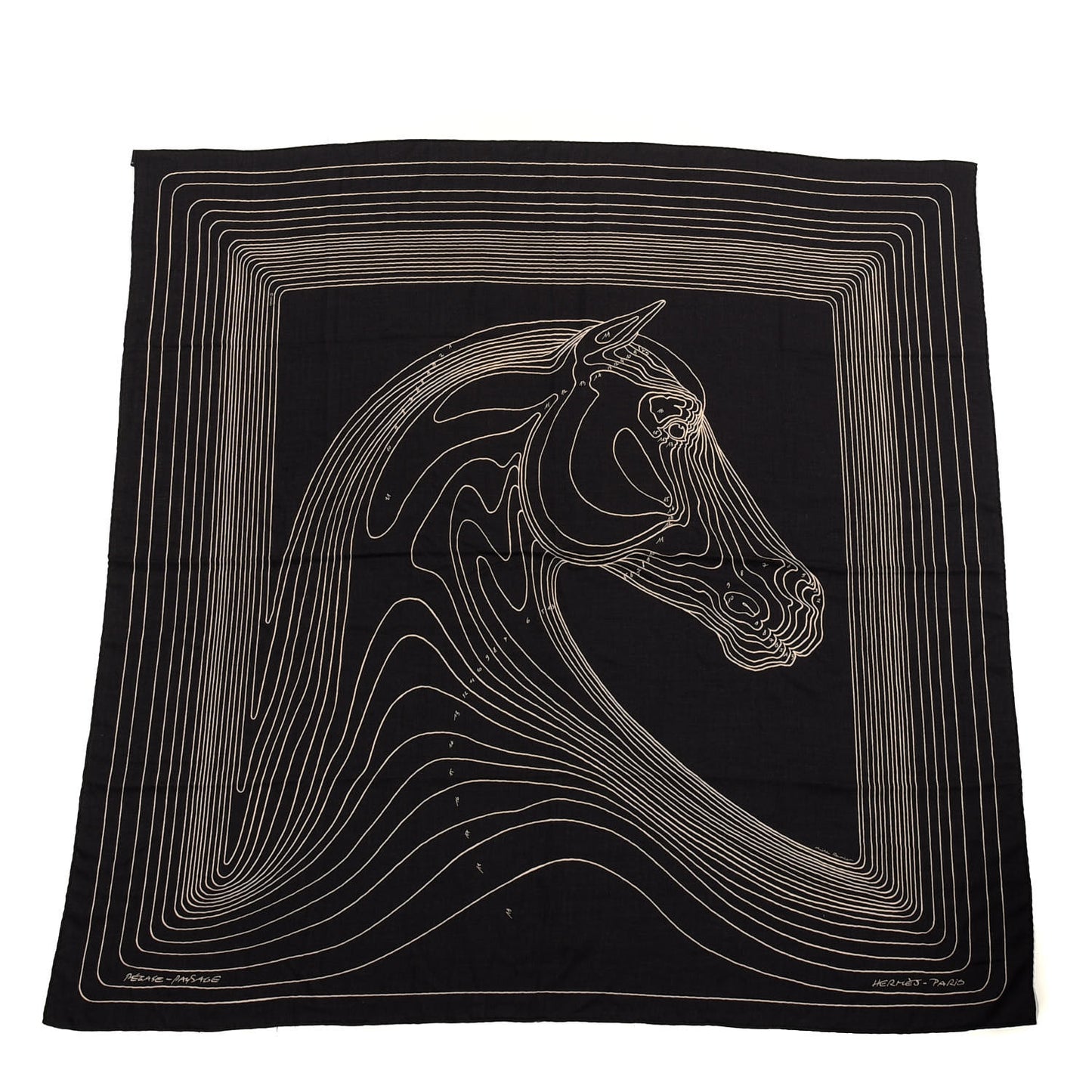 Cashmere Silk Pegase Paysage Shawl 140 Black Beige