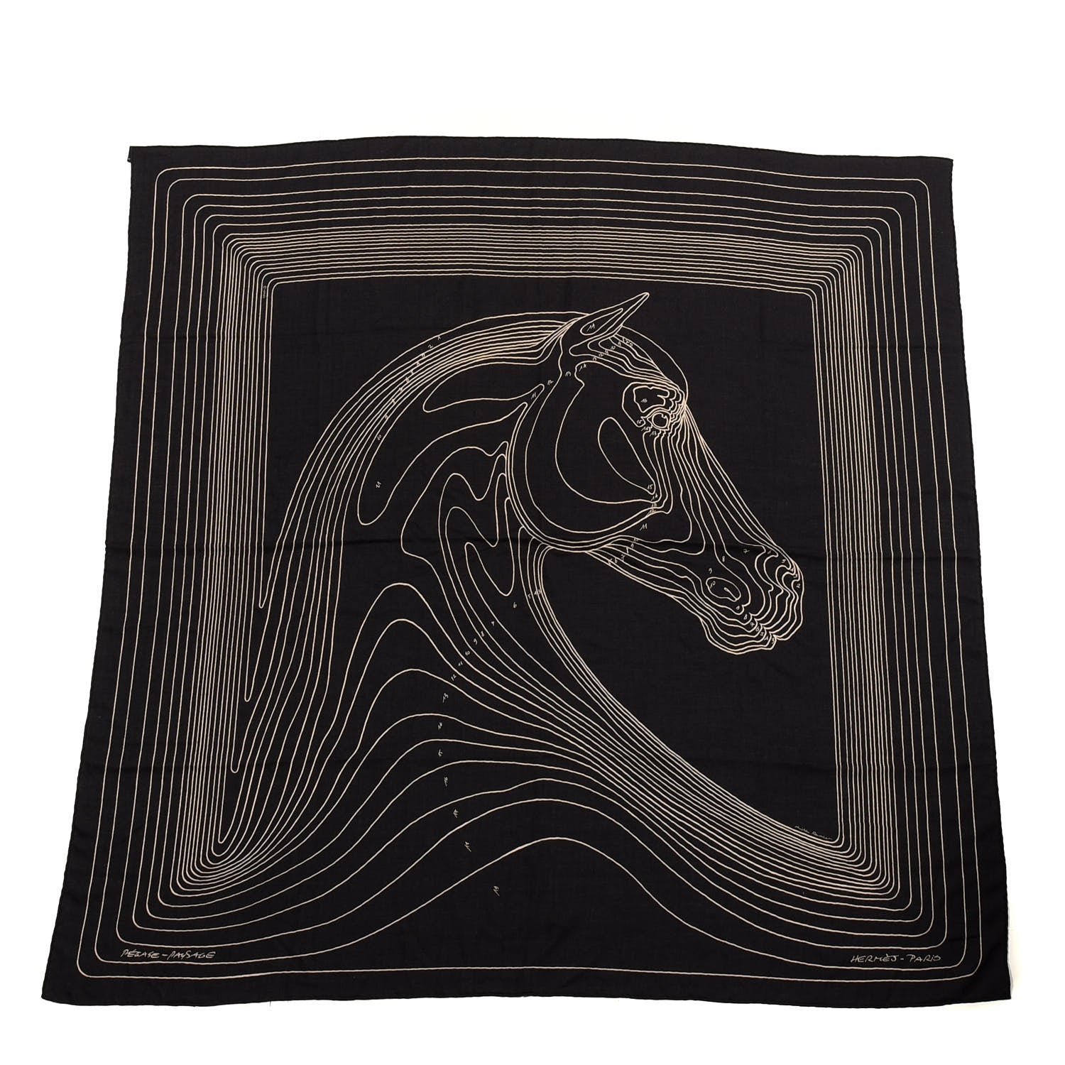 Hermes Cashmere Silk Pegase Paysage Shawl 140 Black Beige 1 of 3