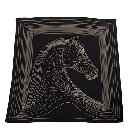 Hermes Cashmere Silk Pegase Paysage Shawl 140 Black Beige 1 of 3