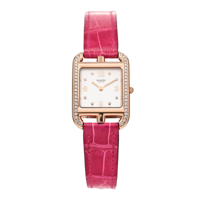 Hermes 18K Rose Gold Alligator Diamond Bezel Mother of Pearl 23mm Cape Cod Quartz Watch Framboise 1 of 5