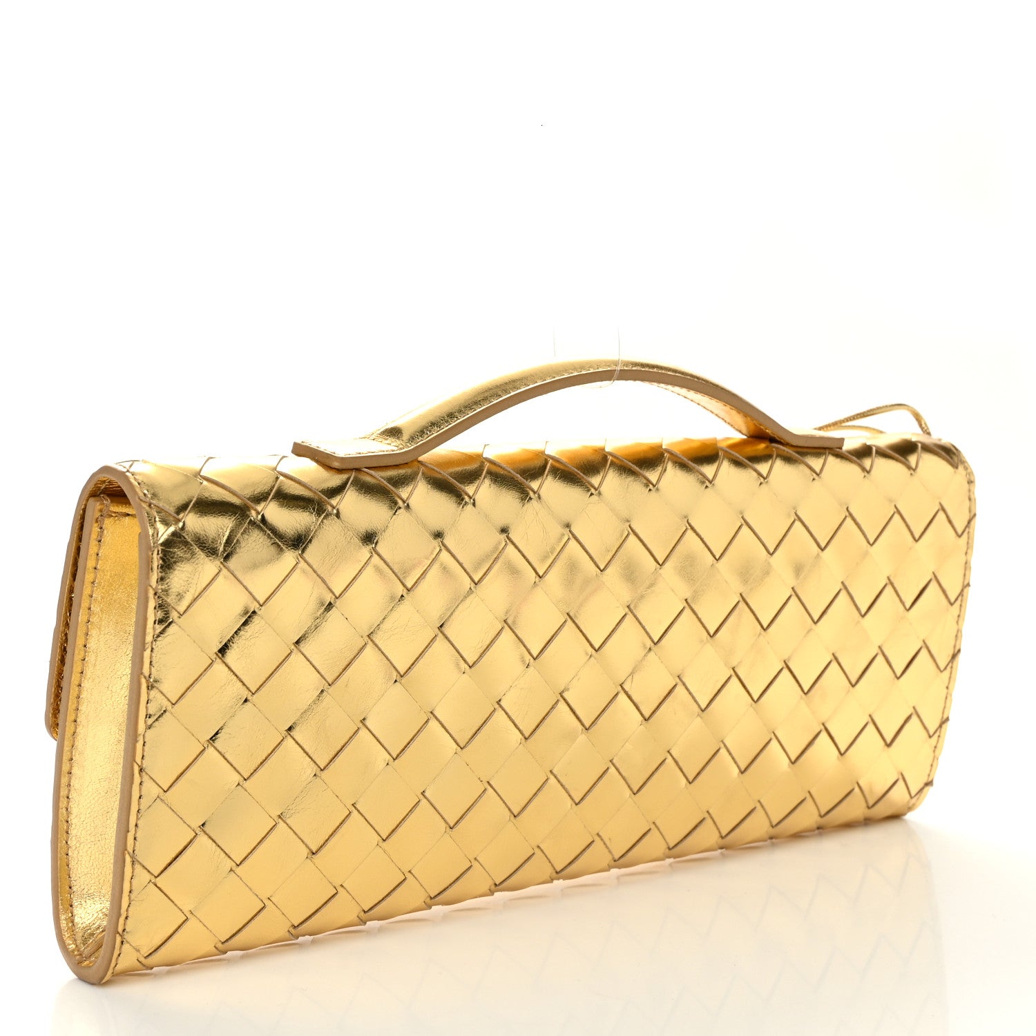 Bottega Veneta Metallic Lambskin Intrecciato Long Andiamo Top Handle Clutch Gold 3 of 10